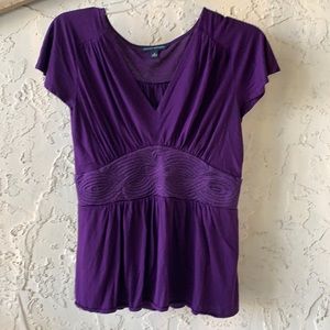 Banana Republic Purple V-Neck Short Sleeve Blouse
